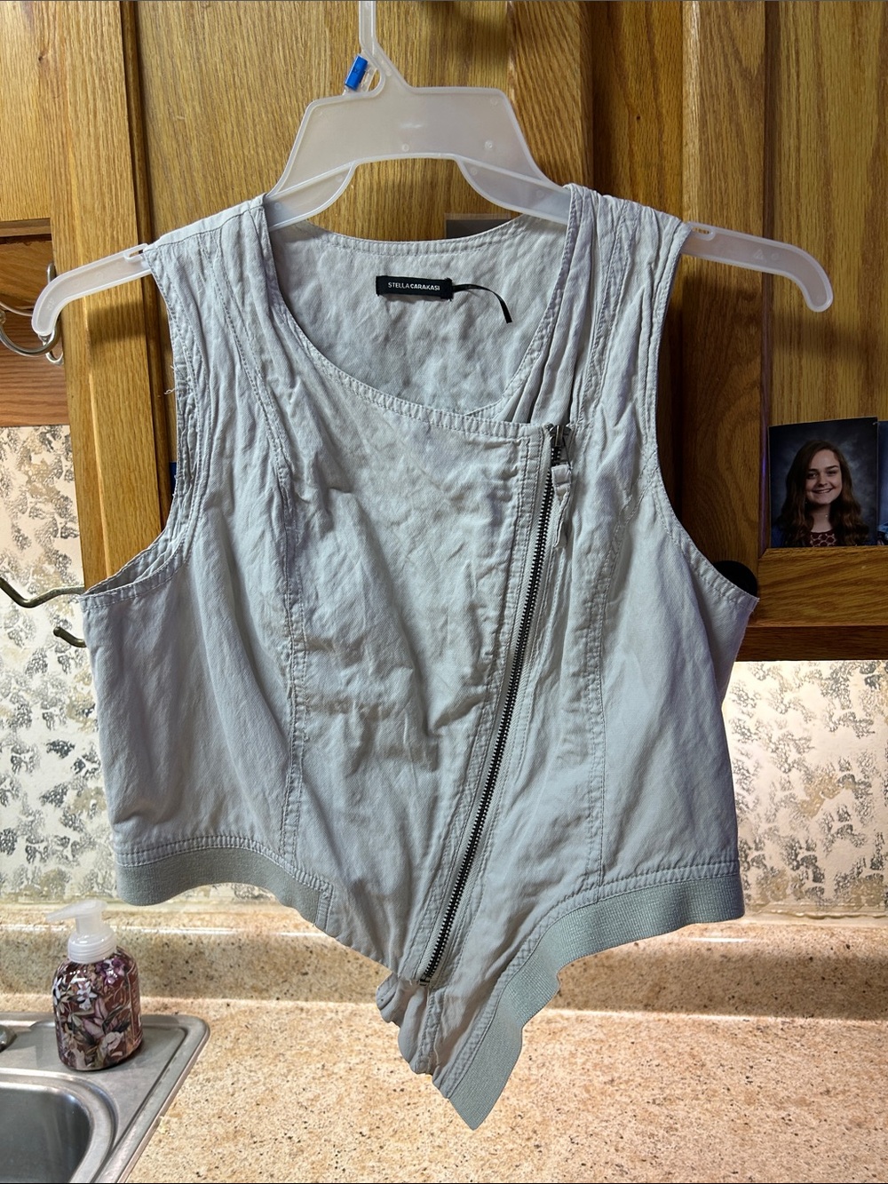 Stella McCartney Light Gray Asymmetric Zip Crop Tank